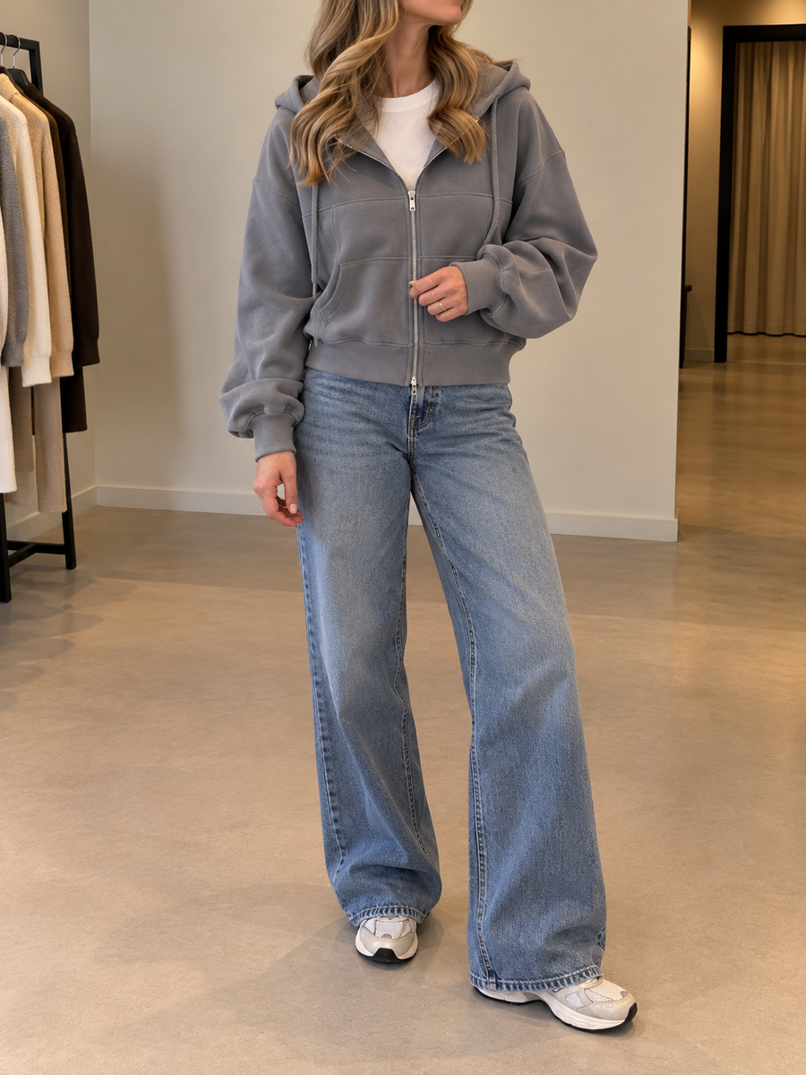 Lucinda Cropped Oversized Zip Hoodie