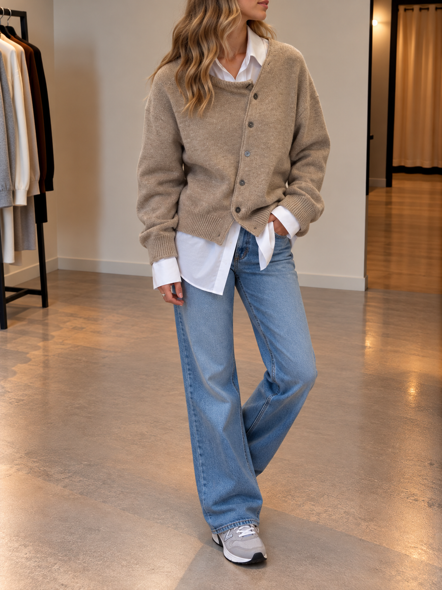 Erika Asymmetric Button Cashmere Cardigan