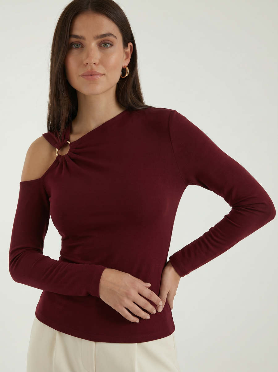Joann Asymmetric Cut Out Long Sleeve Top