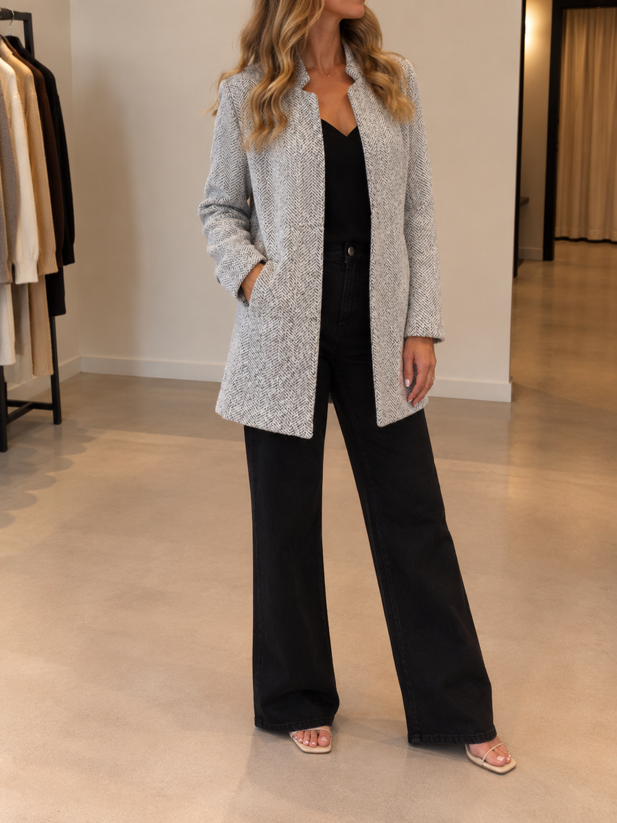 Verena Herringbone Longline Open Blazer