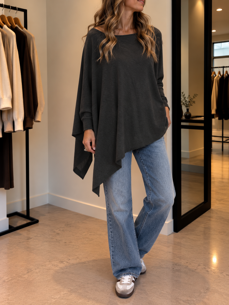 Maeva Asymmetric Hem Oversized Boat Neck Sweater