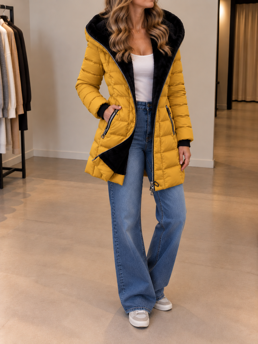 Venna Fleece Lined Quilted Hooded Jacket