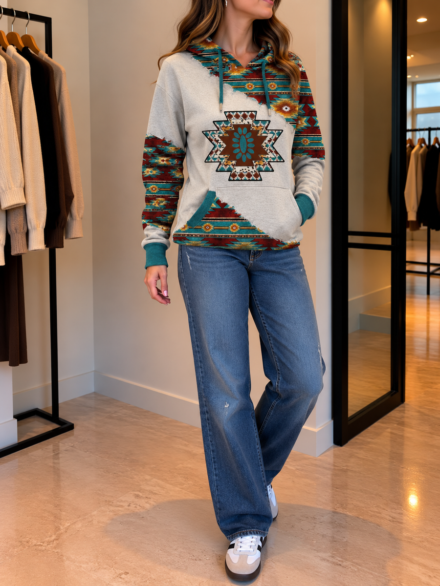 Kalina Oversized Ethnic Print Hoodie