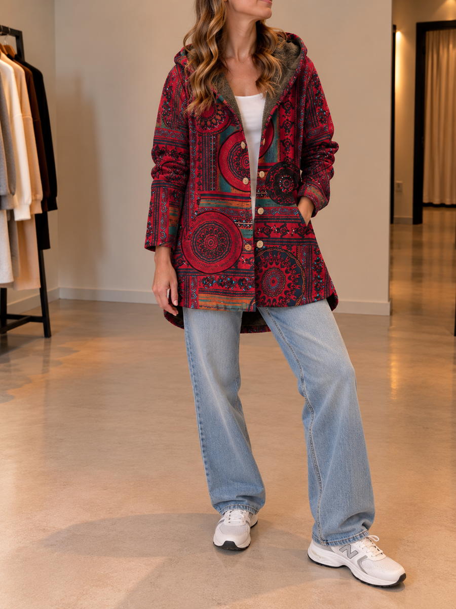 Rina Boho Patchwork Sherpa Lined Hooded Jacket