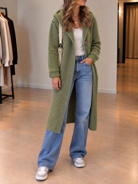 Aida Long Hooded Cotton Cardigan Coat