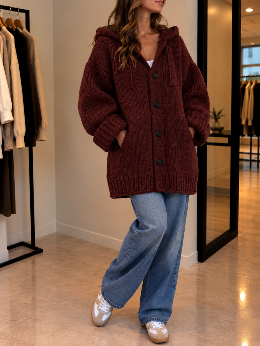 Saskia Long Hooded Button Cardigan