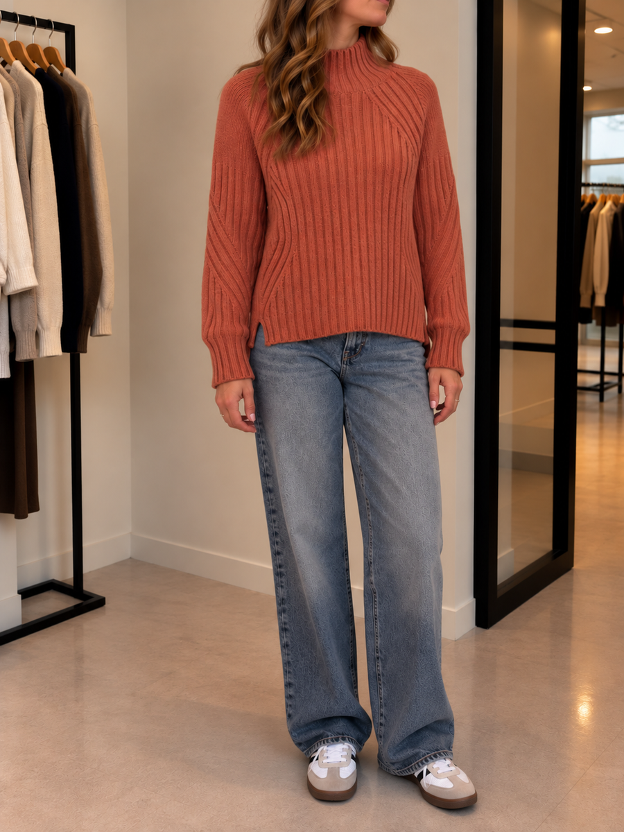 Dorette Ribbed Mock Neck Oversized Sweater