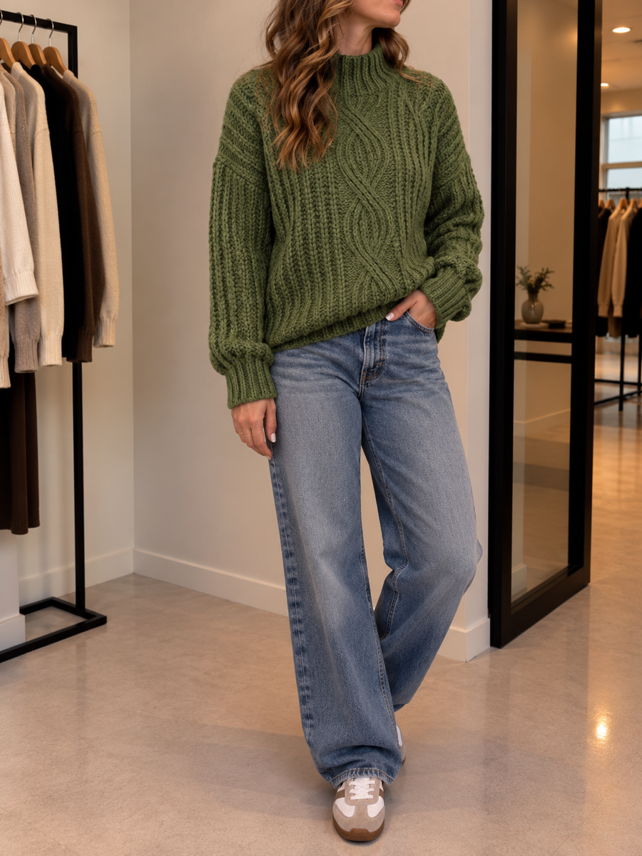 Melike Cable Front Chunky Turtleneck Sweater