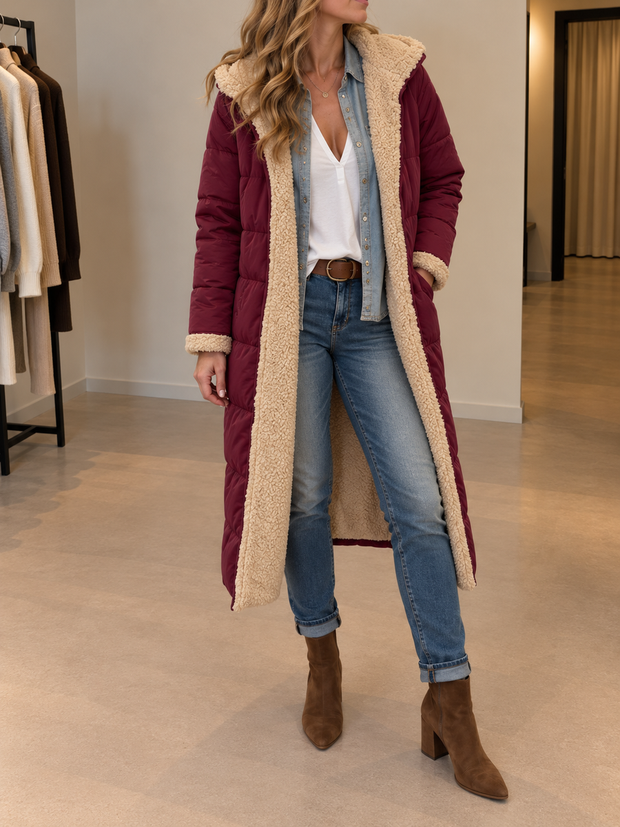 Tanja Long Reversible Sherpa Hooded Coat