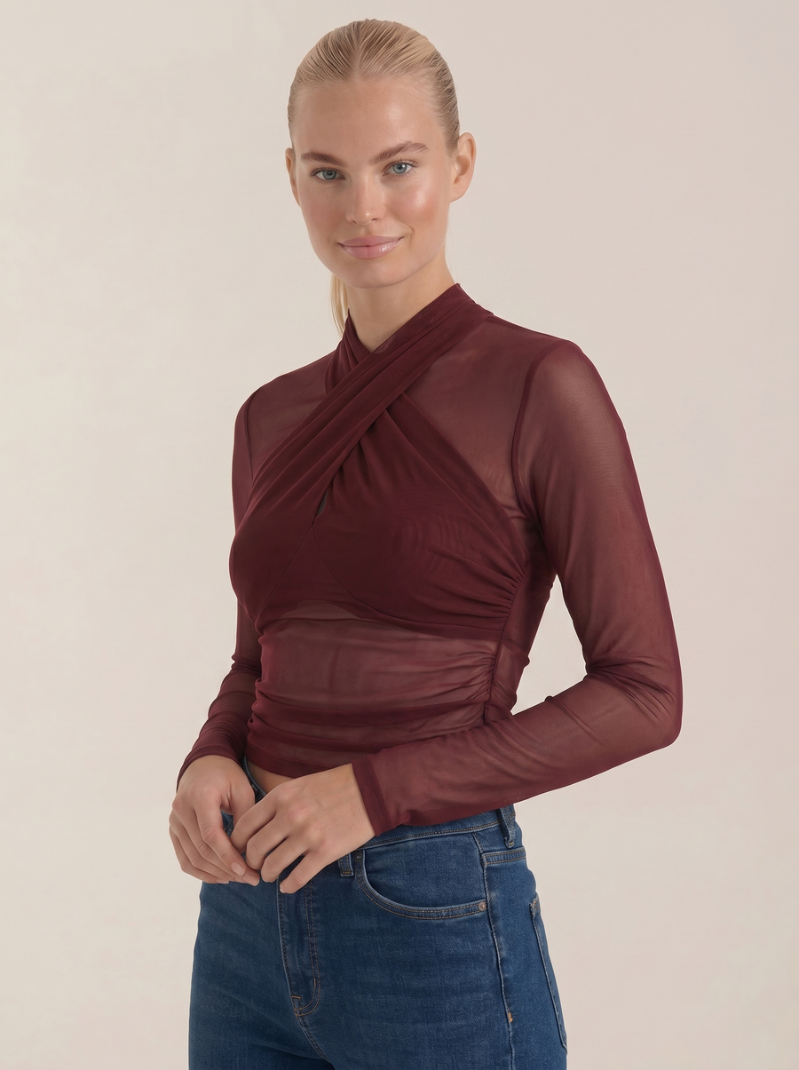 Georgia Sheer Mesh Wrap Front Top