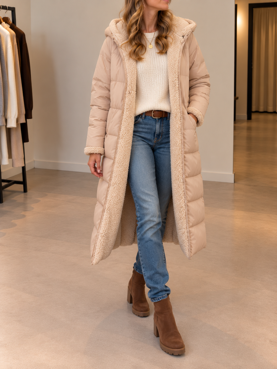 Tanja Long Reversible Sherpa Hooded Coat