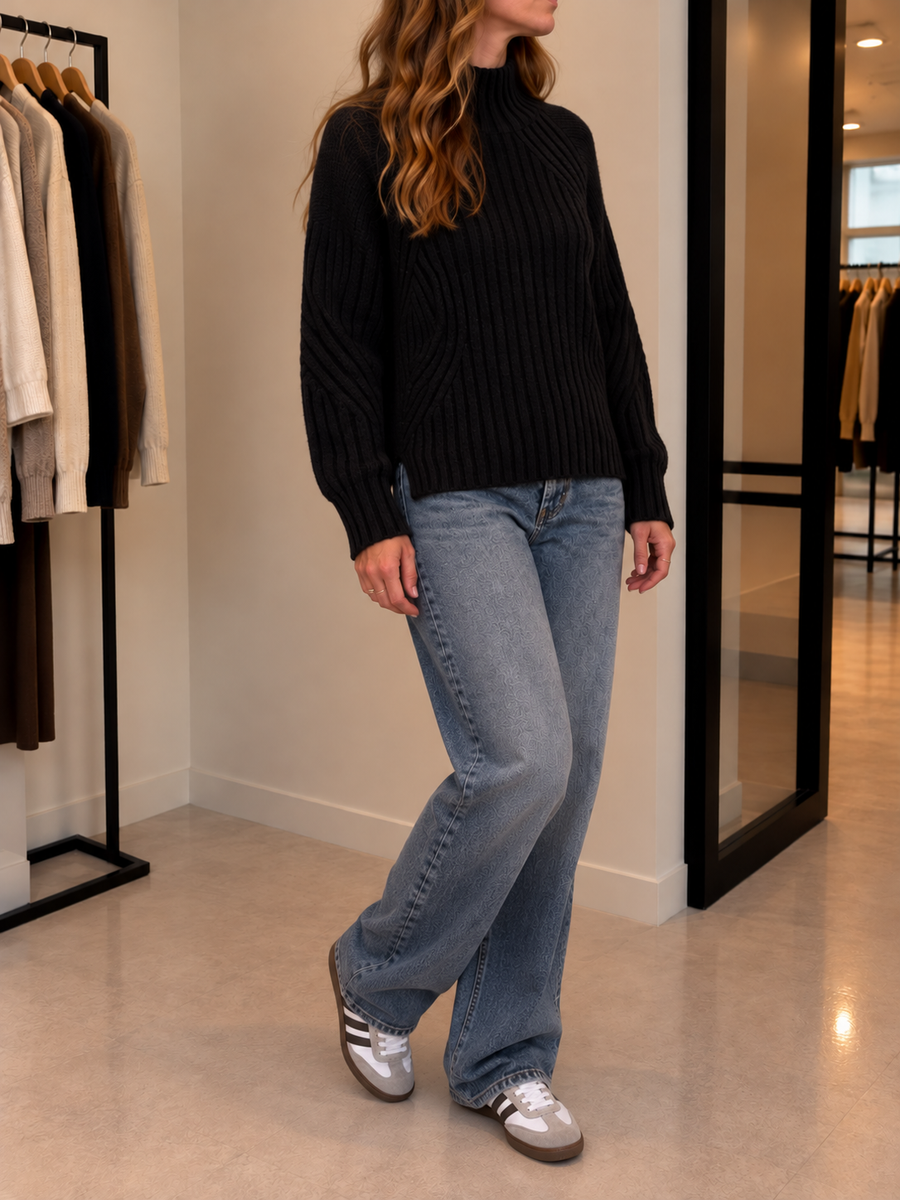 Dorette Ribbed Mock Neck Oversized Sweater