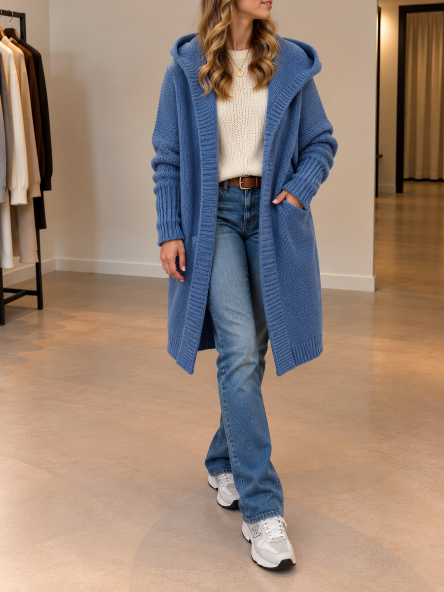 Yara Long Hooded Open Front Cardigan
