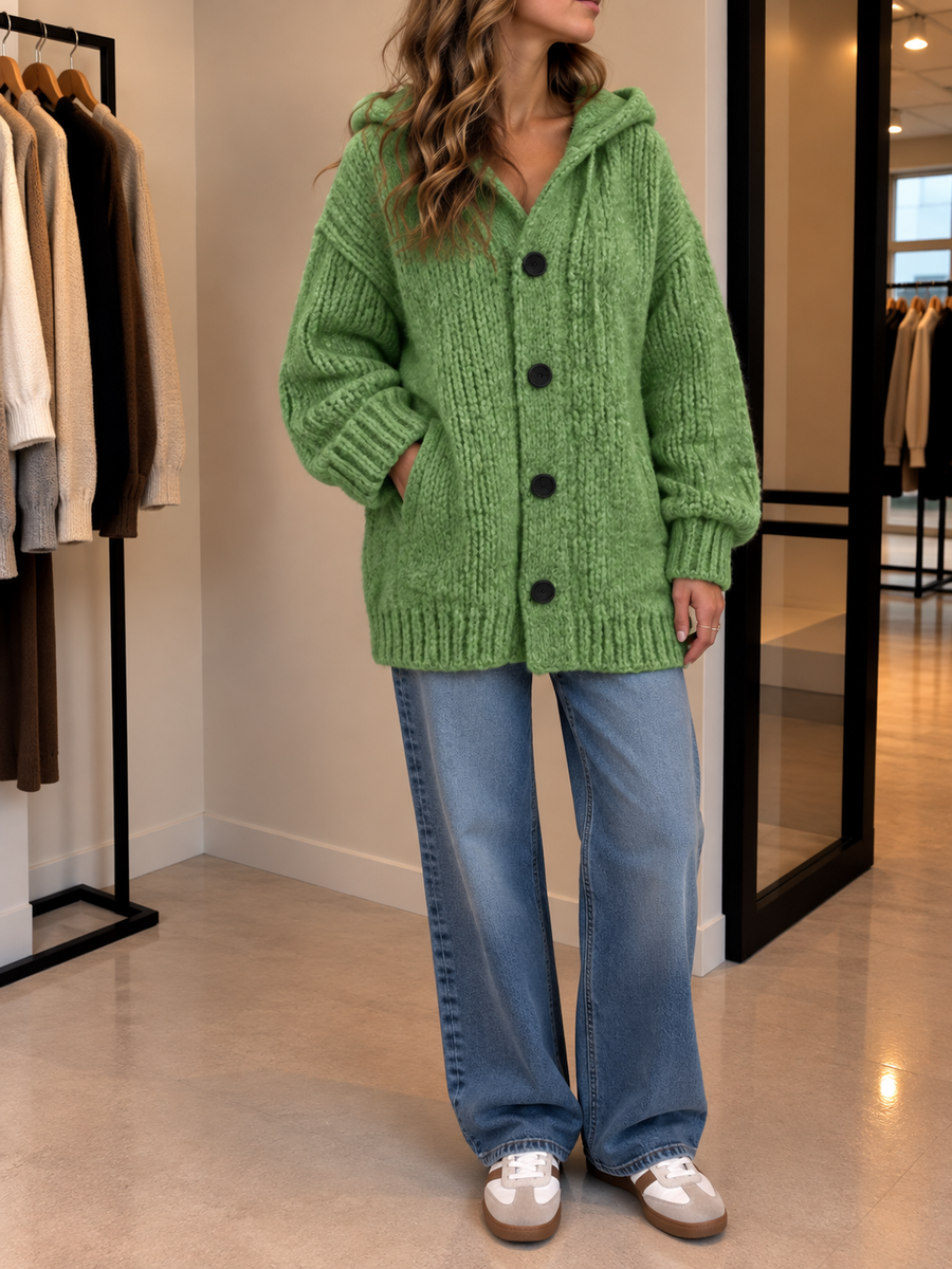 Saskia Long Hooded Button Cardigan