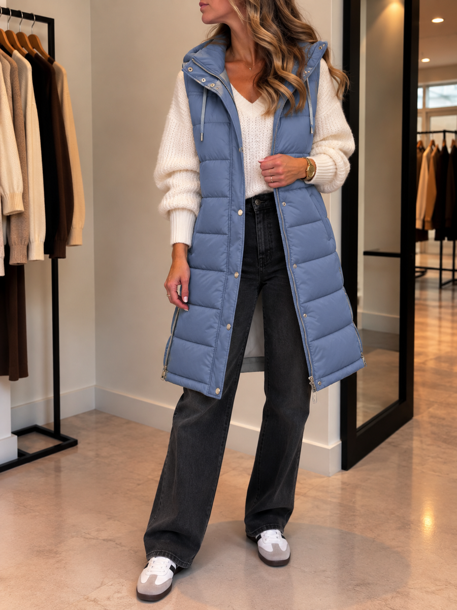 Rhea Long Quilted Hooded Vest