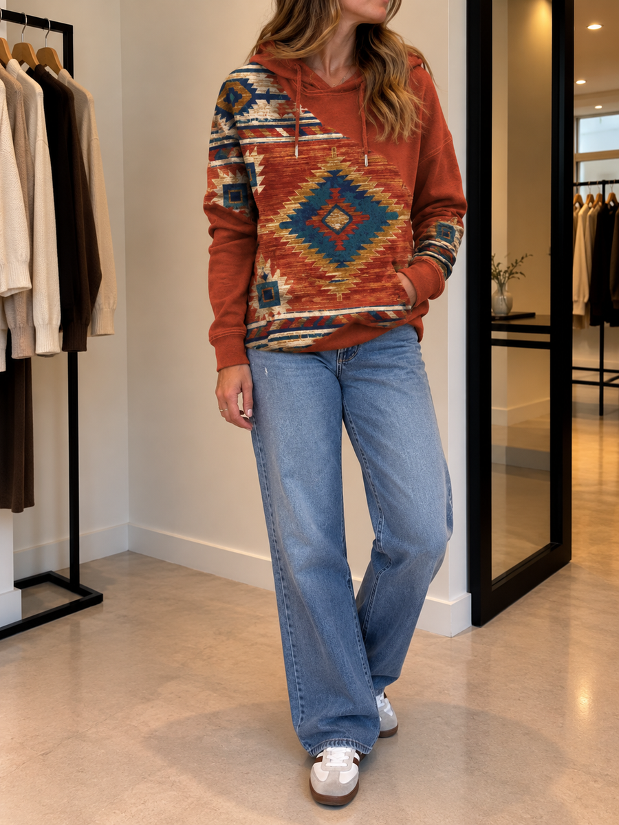Kalina Oversized Ethnic Print Hoodie