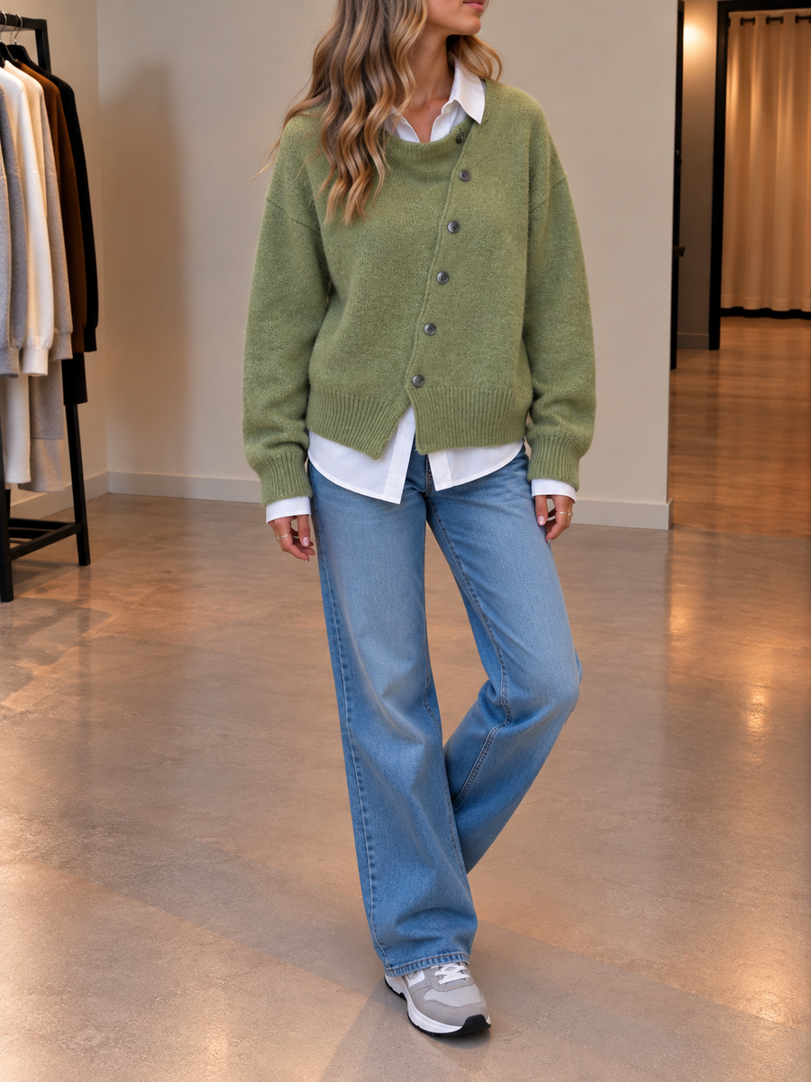 Erika Asymmetric Button Cashmere Cardigan