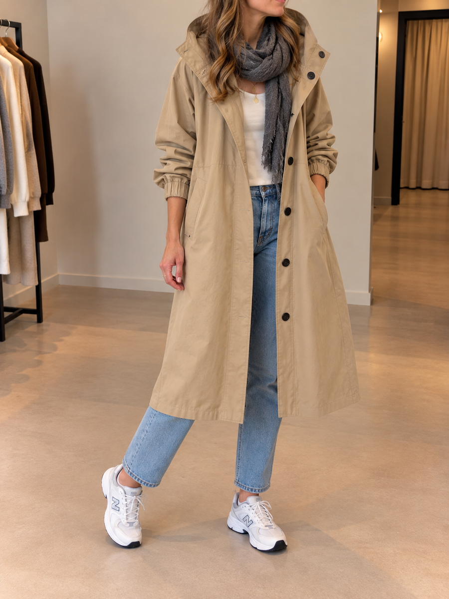 Vessa Long Hooded Trench Coat