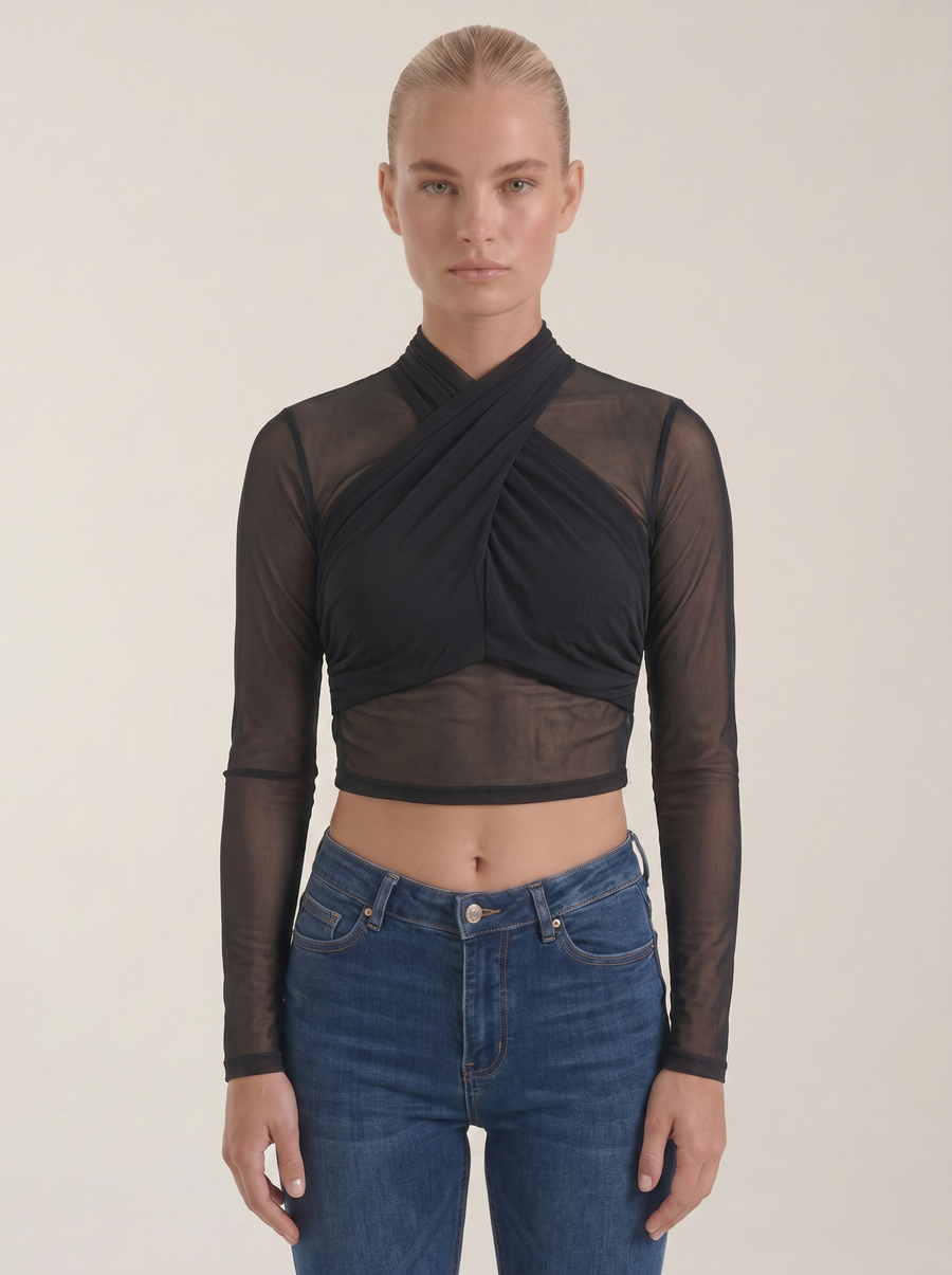 Georgia Sheer Mesh Wrap Front Top