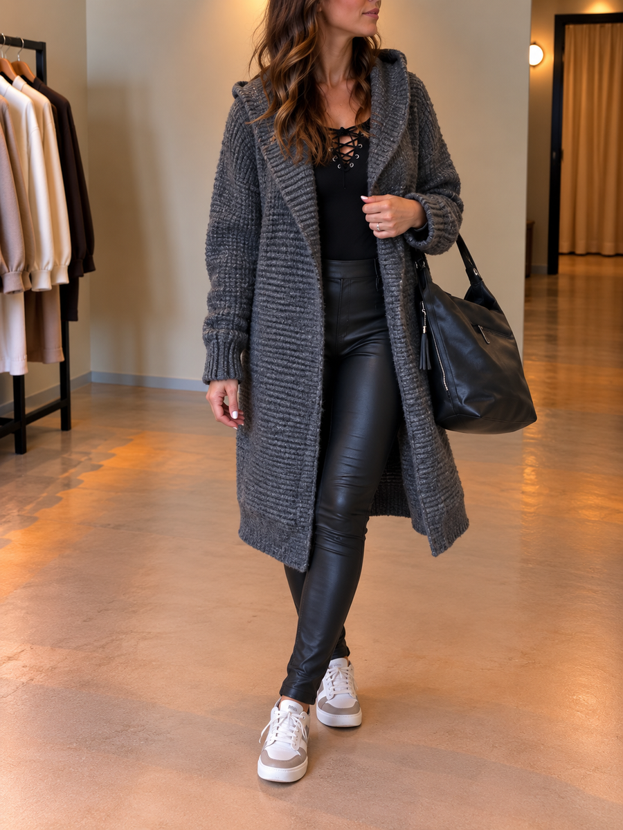 Aida Long Hooded Cotton Cardigan Coat