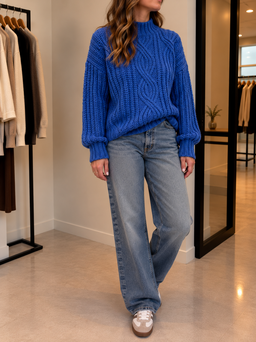 Melike Cable Front Chunky Turtleneck Sweater