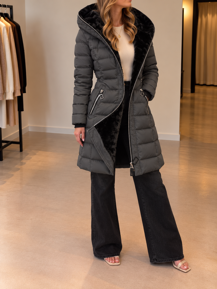 Venna Fleece Lined Quilted Hooded Jacket