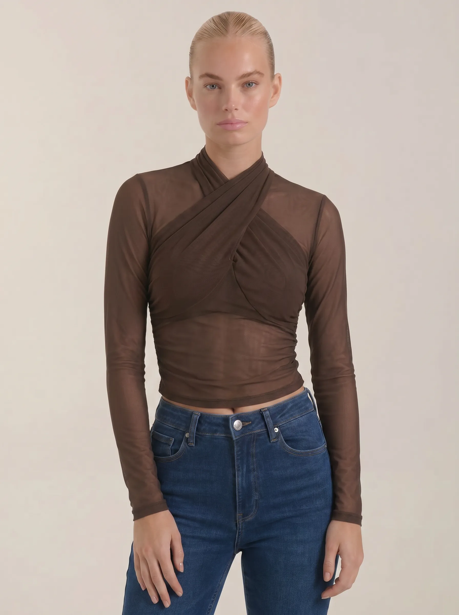 Georgia Sheer Mesh Wrap Front Top