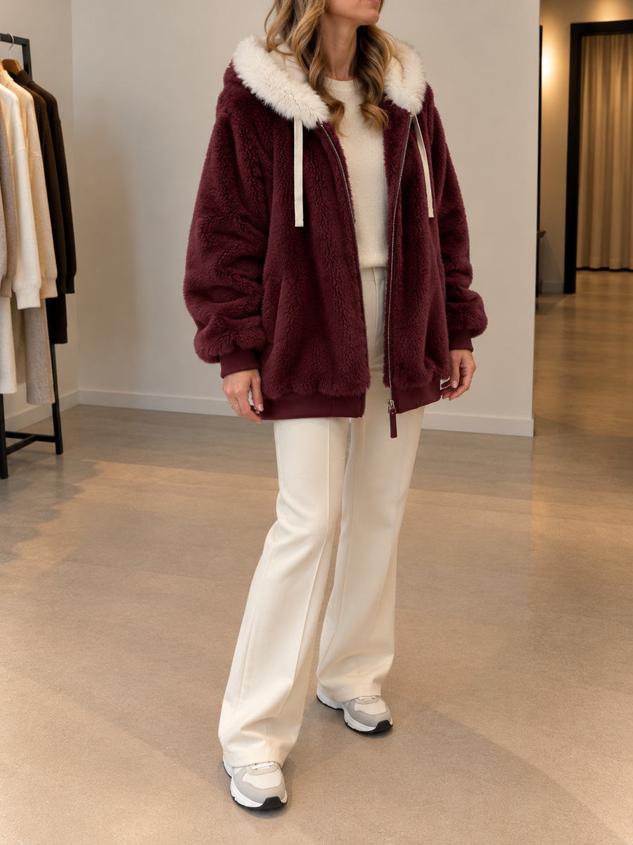 Adriane Plush Lined Hooded Zip Jacket