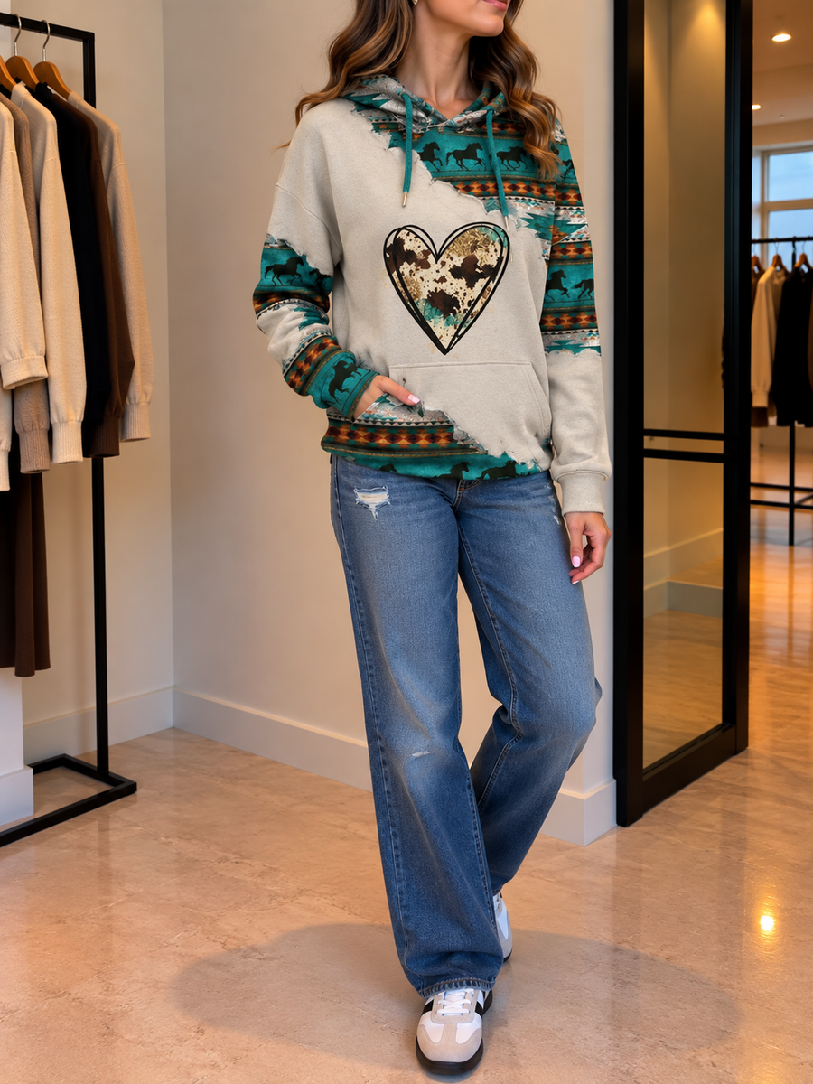 Kalina Oversized Ethnic Print Hoodie