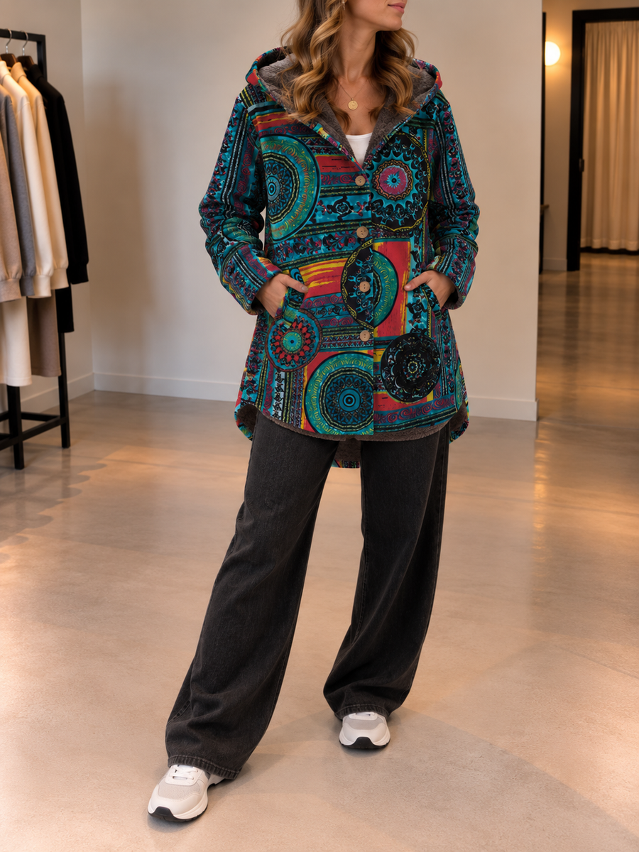 Rina Boho Patchwork Sherpa Lined Hooded Jacket
