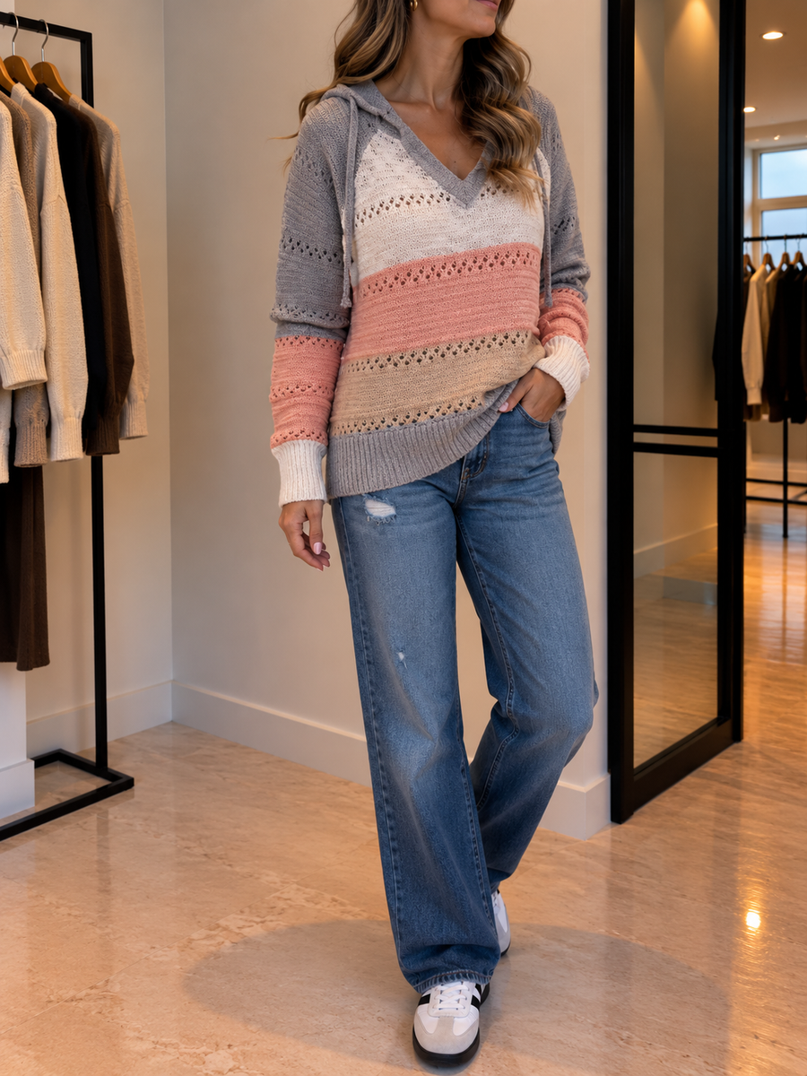 Mirja Striped Pointelle Knit Hoodie