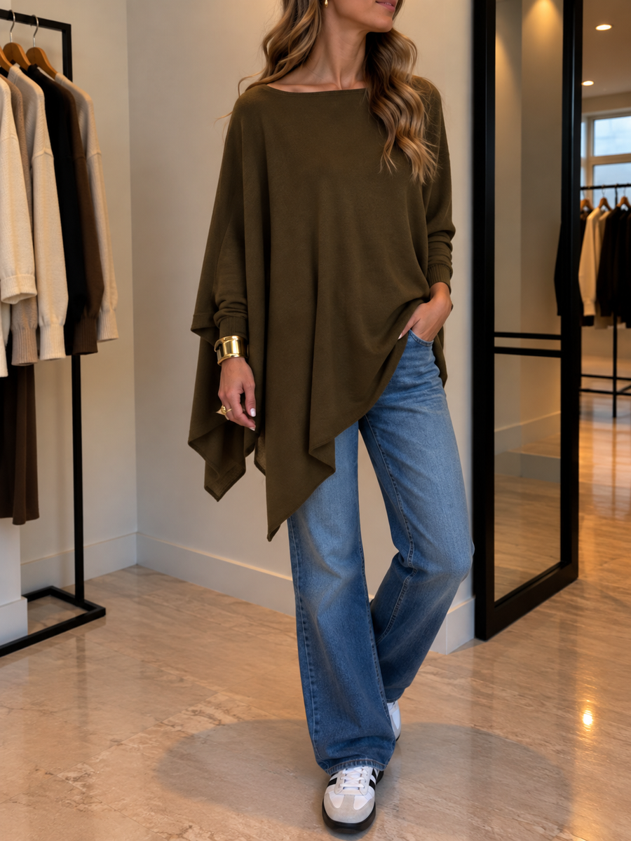 Maeva Asymmetric Hem Oversized Boat Neck Sweater