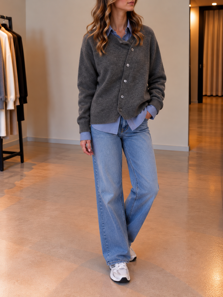 Geeske Asymmetric Button Wrap Cardigan