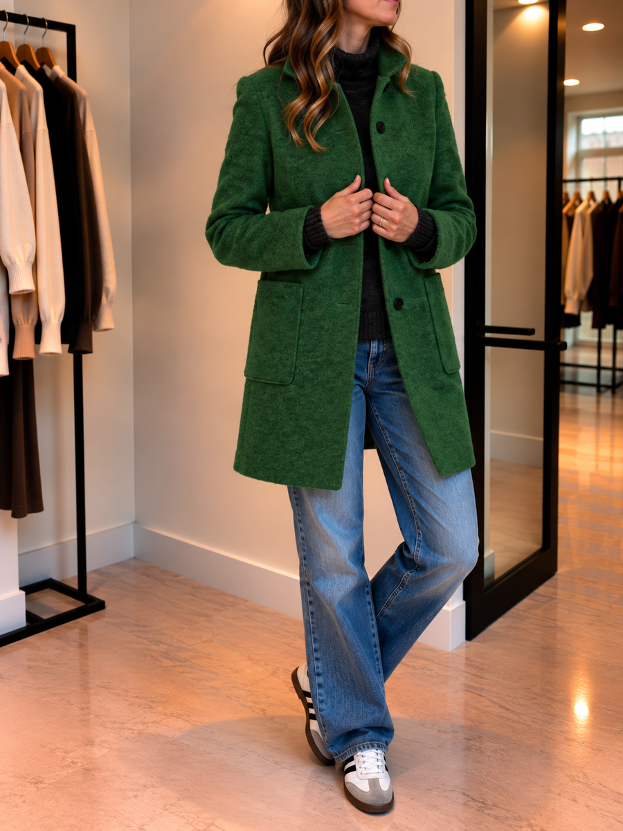 Silvia Mid Length Stand Collar Wool Blend Coat