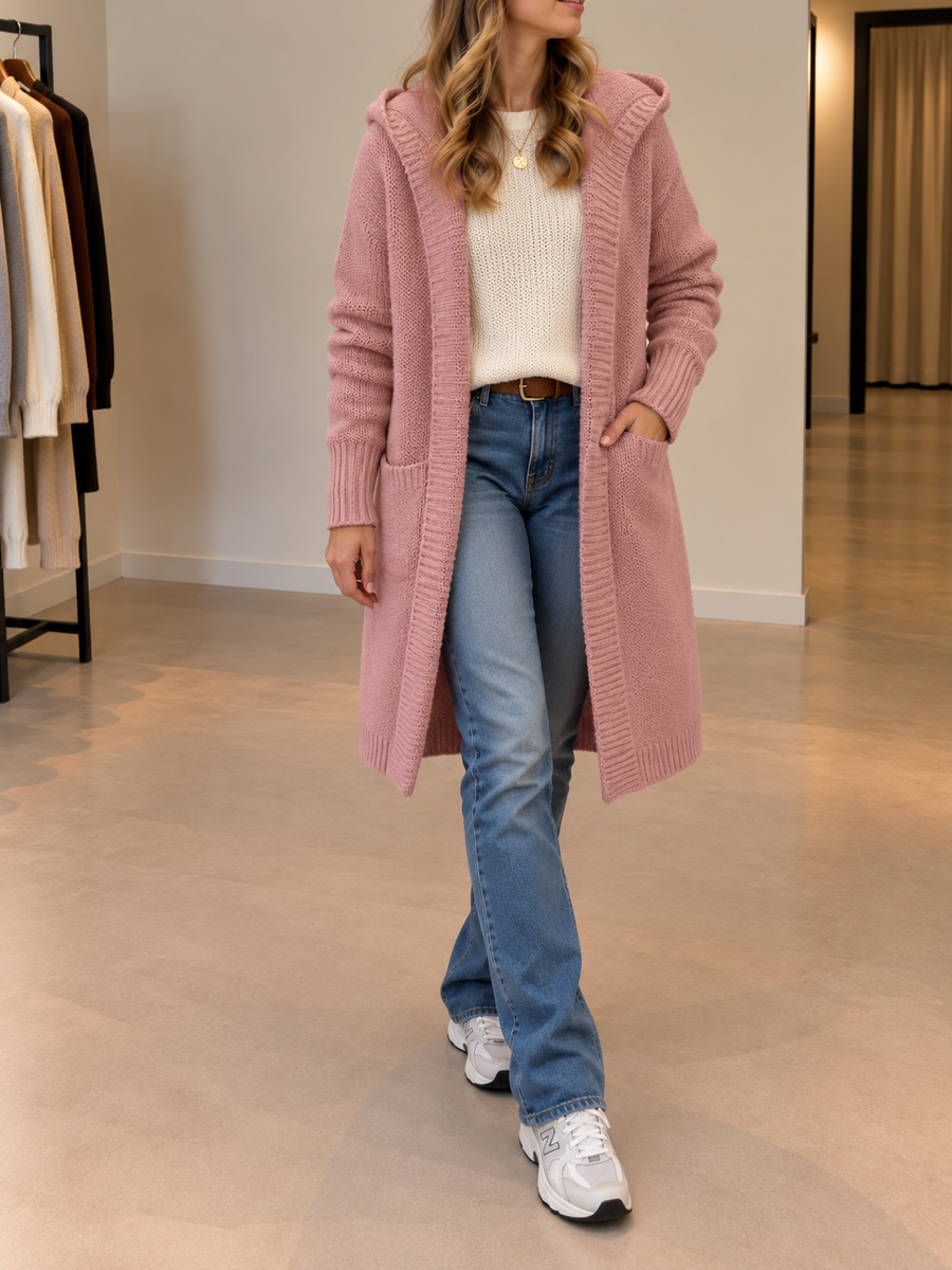 Yara Long Hooded Open Front Cardigan