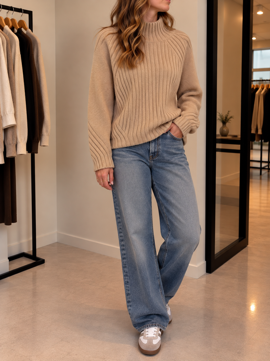Dorette Ribbed Mock Neck Oversized Sweater