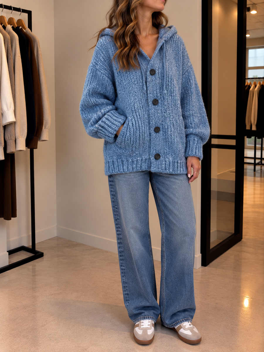 Saskia Long Hooded Button Cardigan