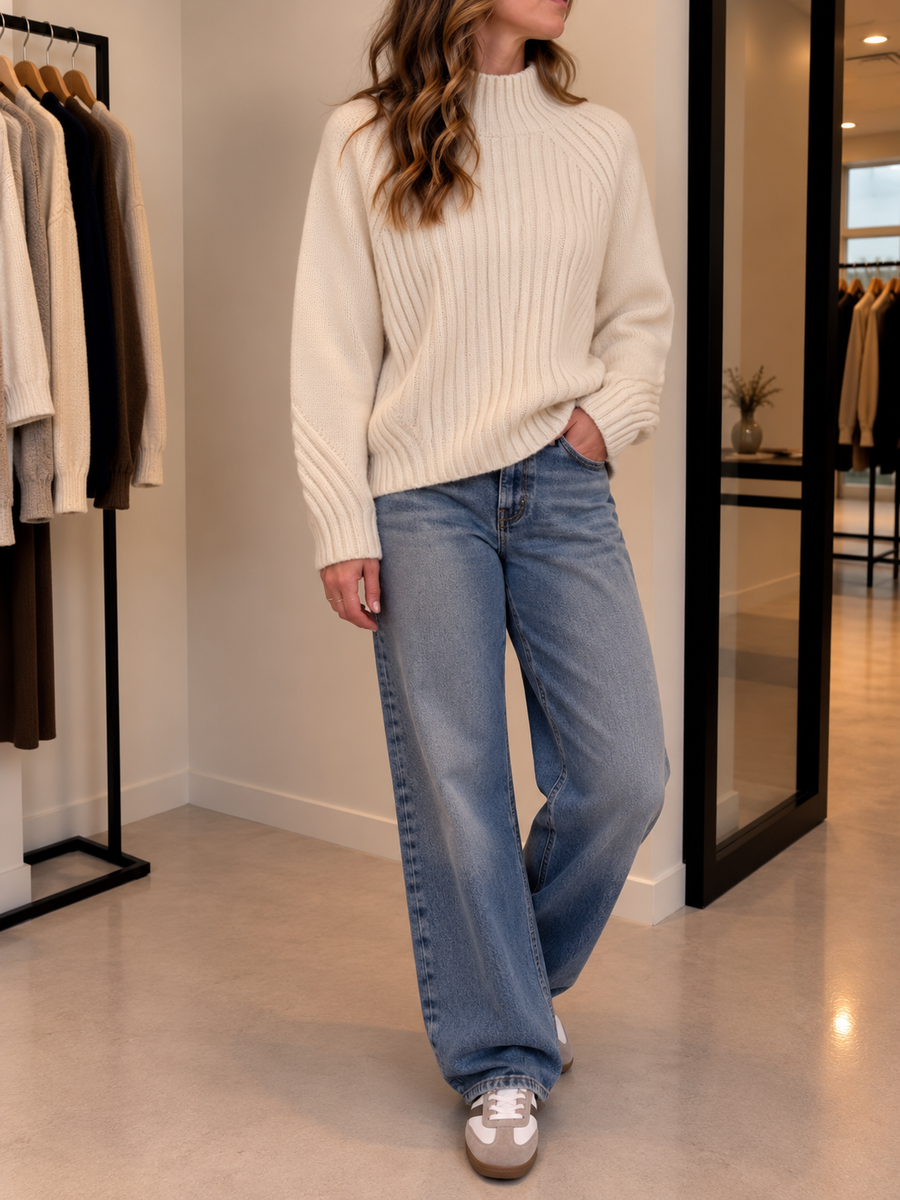 Dorette Ribbed Mock Neck Oversized Sweater