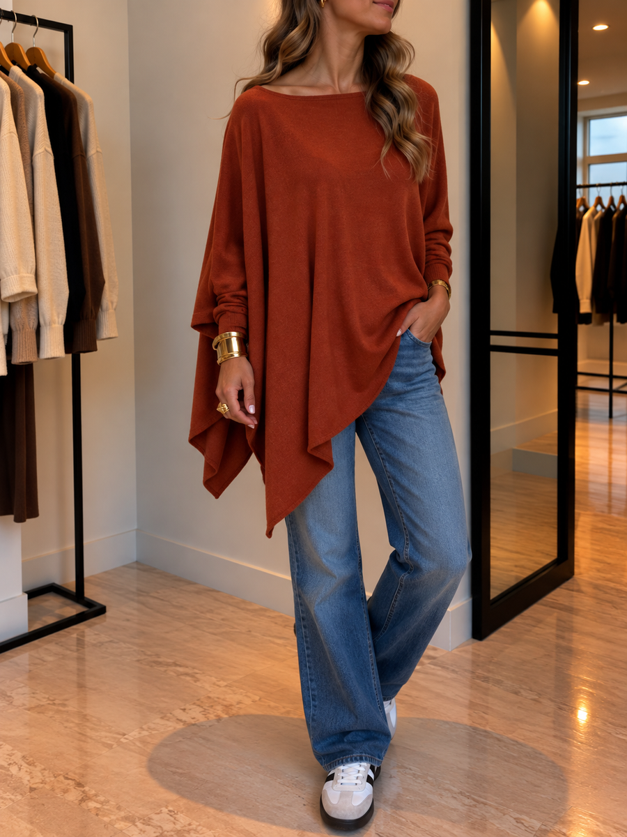 Maeva Asymmetric Hem Oversized Boat Neck Sweater