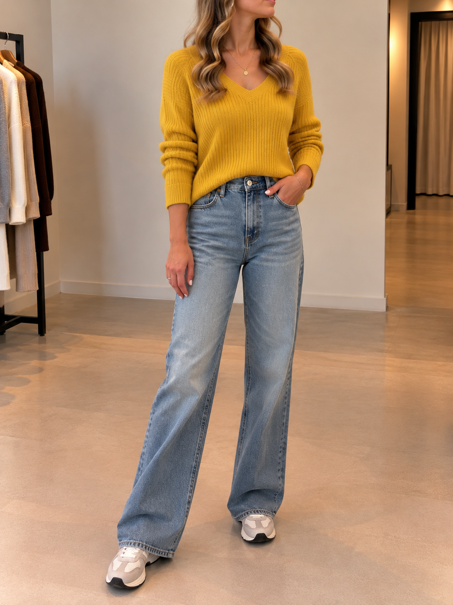 Jolien V Neck Patterned Knit Sweater