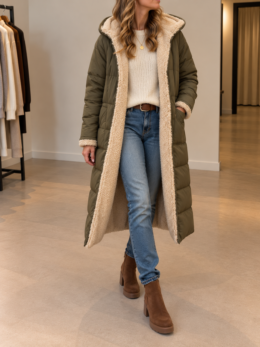 Tanja Long Reversible Sherpa Hooded Coat