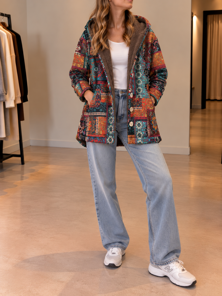 Rina Boho Patchwork Sherpa Lined Hooded Jacket