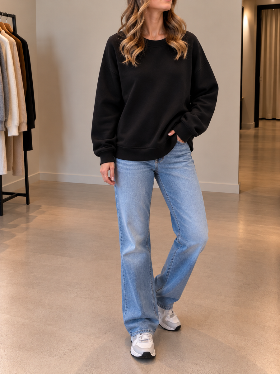 Jikke Loose Crew Neck Fleece Sweatshirt