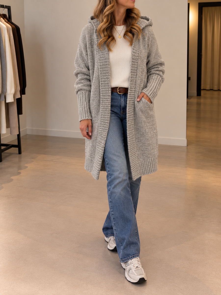 Yara Long Hooded Open Front Cardigan