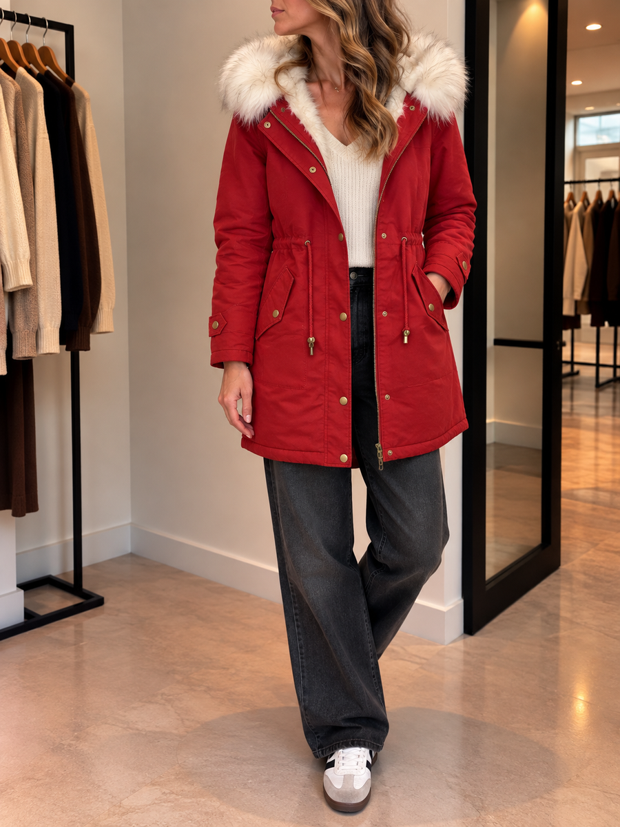 Romy Faux Fur Hood Drawstring Waist Parka
