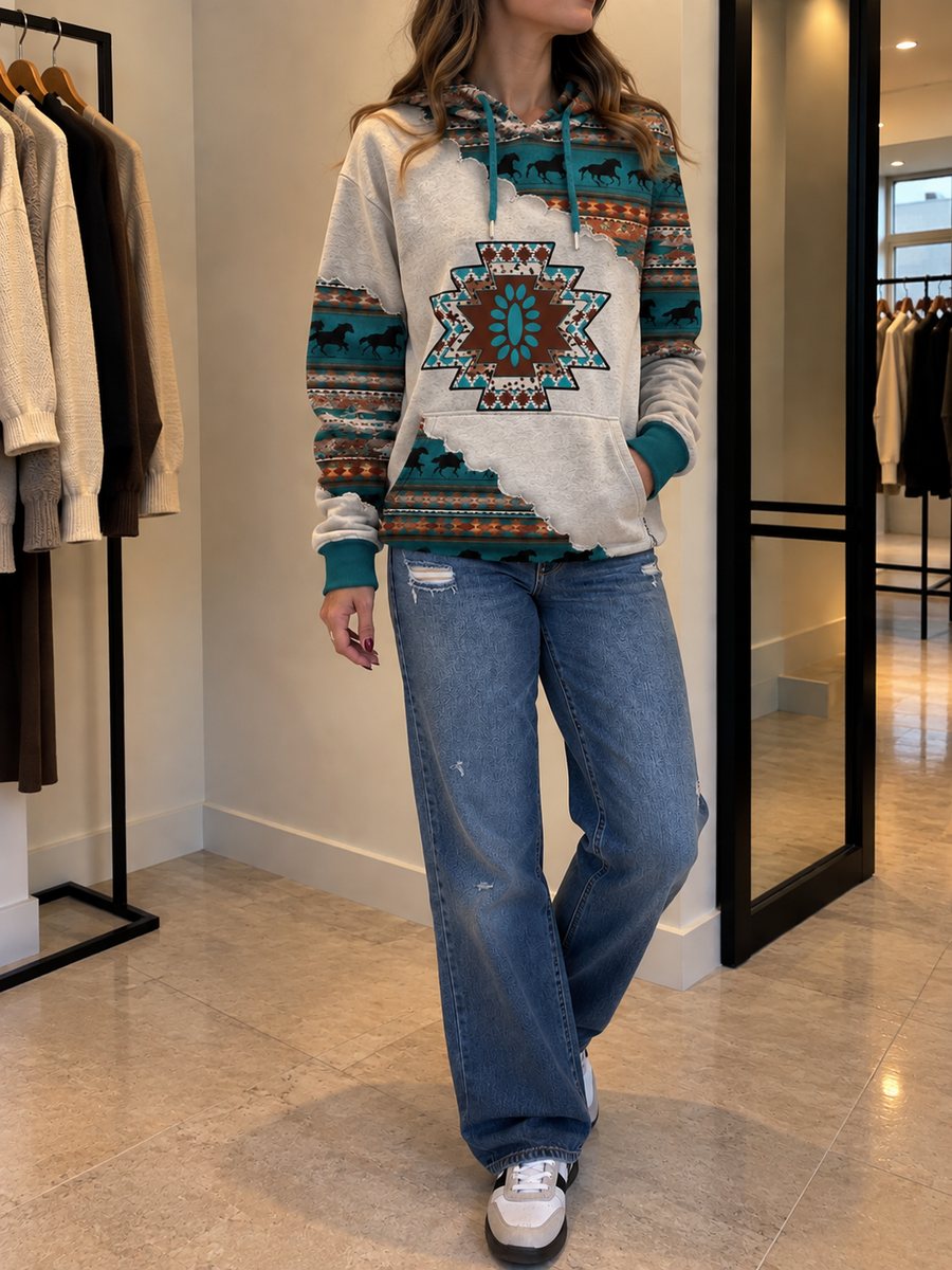 Kalina Oversized Ethnic Print Hoodie