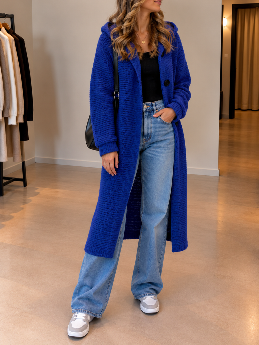 Aida Long Hooded Cotton Cardigan Coat