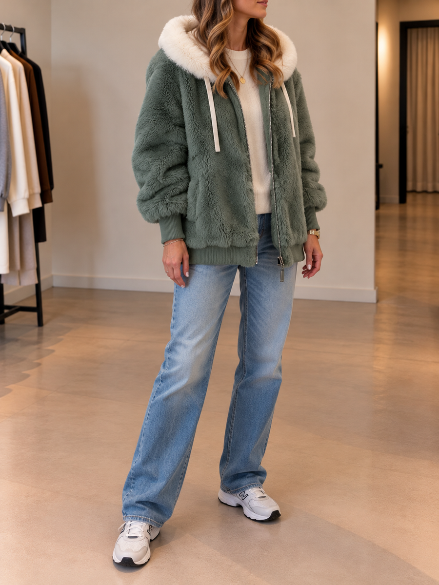 Adriane Plush Lined Hooded Zip Jacket