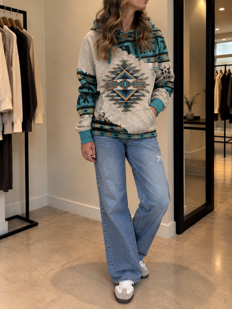 Kalina Oversized Ethnic Print Hoodie