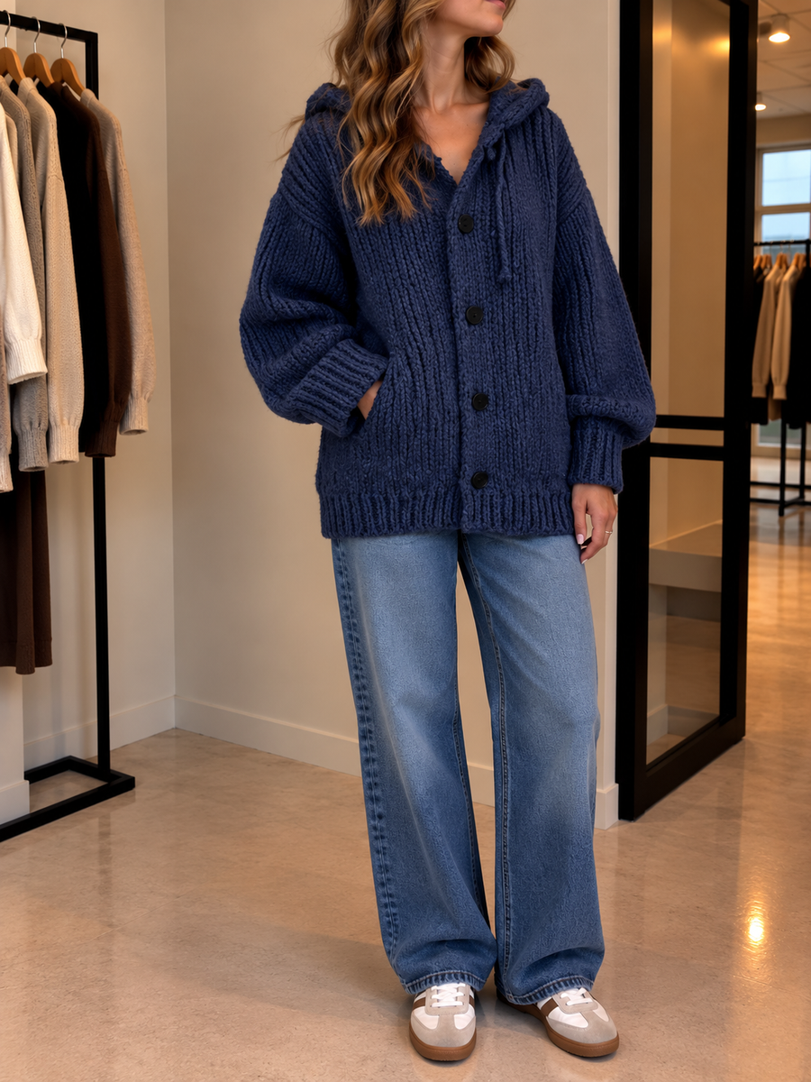 Saskia Long Hooded Button Cardigan